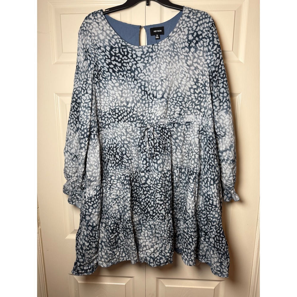 Heyson blue-toned animal leopard‎ print pattern tiered dress